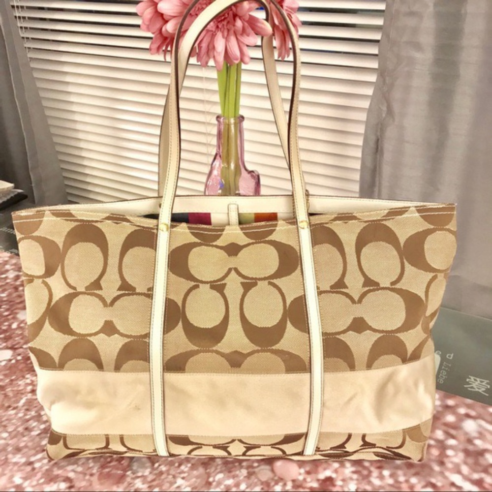 Beige Coach Large Canvas Shoulder Bag